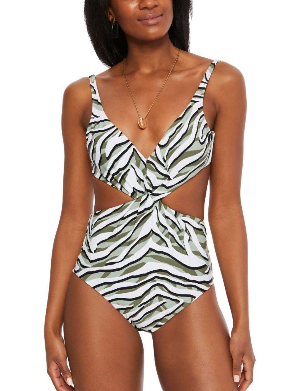 bar III Womens Hypno Beach Chic Printed Twist-Front One-Piece Swimsuit